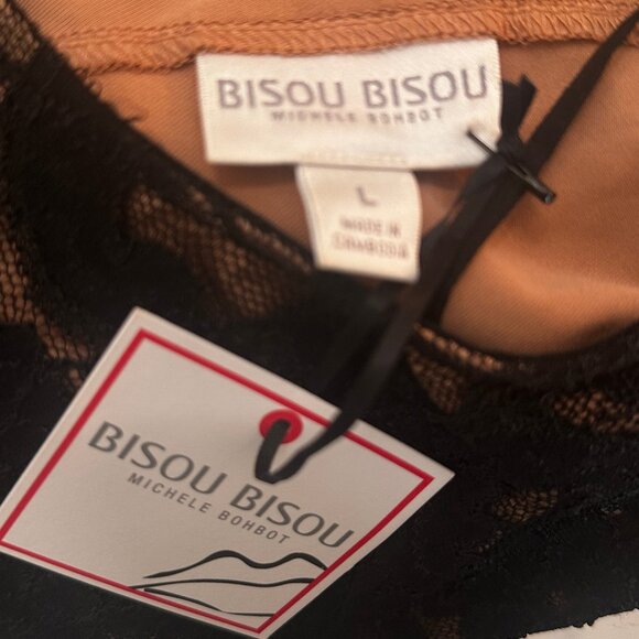 NWT Bisou Bisou Women`s Black Lace Bodysuit Blouse Lace-up Back SEXY! Size L - Picture 9 of 14